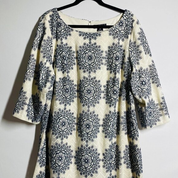 Jessica Howard Womens Ivory Knit Elbow Sleeves Mandala Shift Dress Size 20W - Picture 3 of 11